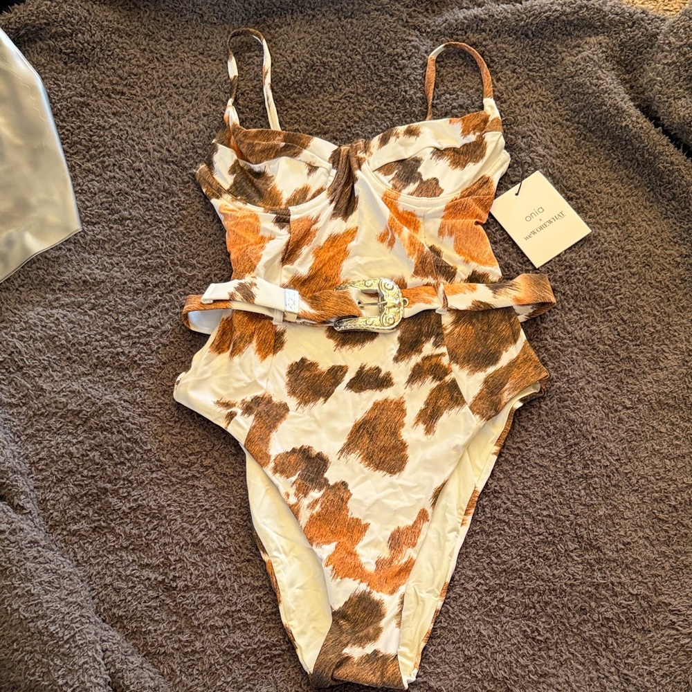 Onia Women's one piece swimsuit in Cream and Brown